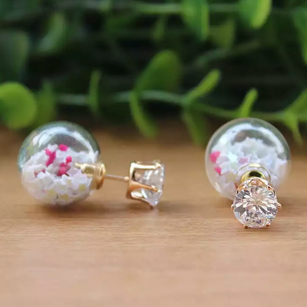 Crystal studs with glass ball backing
